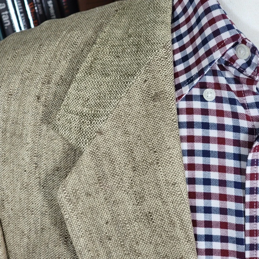 VTG Town Craft Men's Sport Coat Blazer Two Button Dark‎ Beige Silk Size 44L